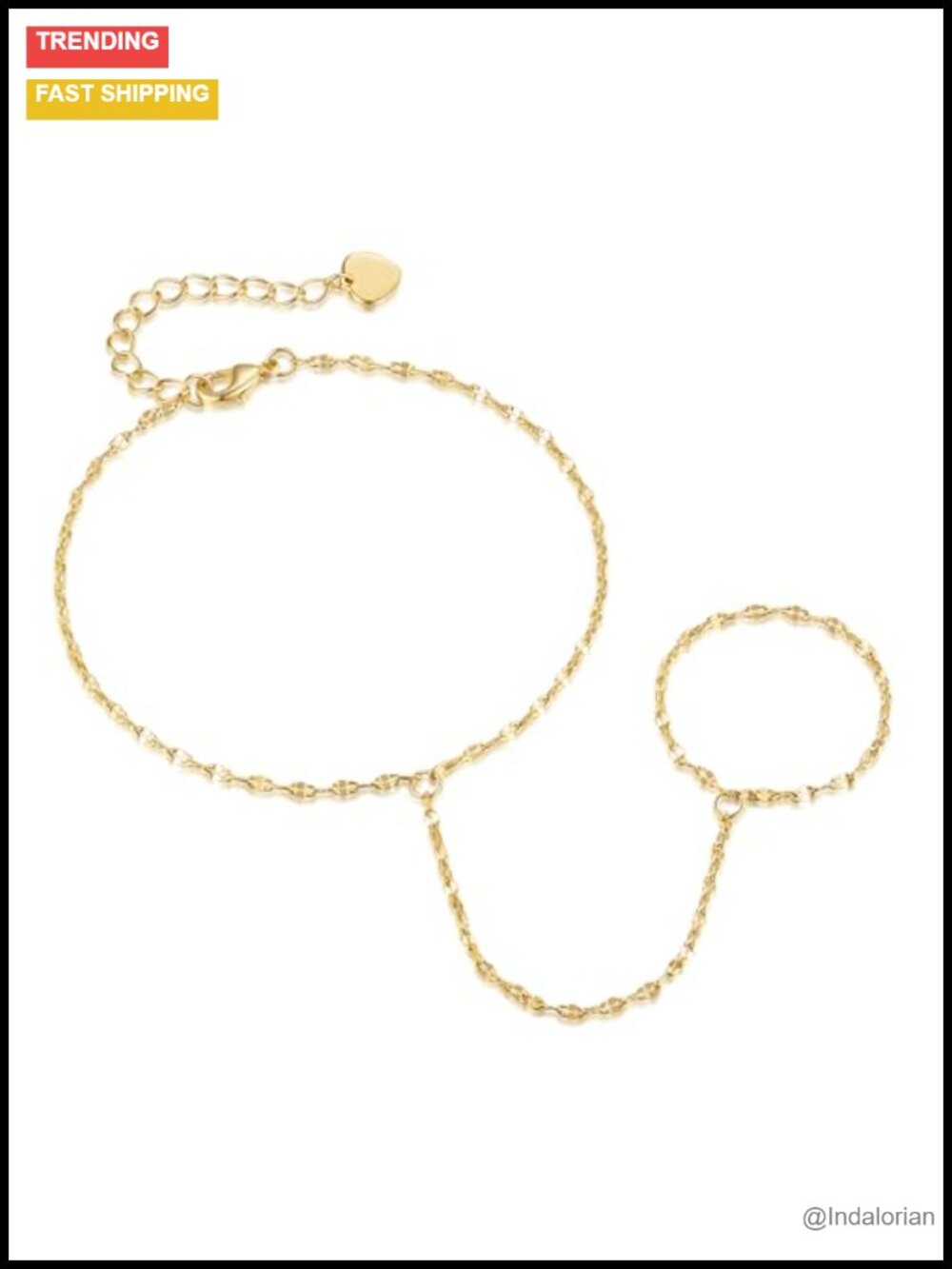14K Gold Plated Hand Chain Bracelet Ring Set for Women Adjustable Layered